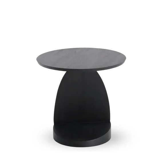 Table D'Appoint Oblic En Teck Noir Verni - O 52 Cm