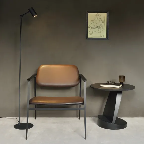 Table D'Appoint Oblic En Teck Noir Verni - O 52 Cm