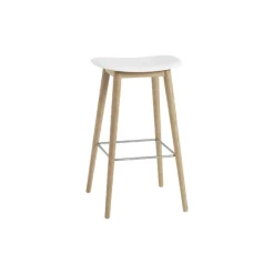 Tabouret De Bar Fiber Pieds Bois Naturel + Assise Blanc