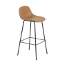 Tabouret De Bar Fiber Tube Noir + Dossier Cuir Cognac